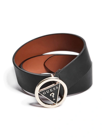 Guess Factory Round Triangle Logo Buckle Belt In Black