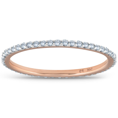 Pompeii3 3/8ct Diamond Eternity Ring 14k Rose Gold Womens Stackable Wedding Band In Beige