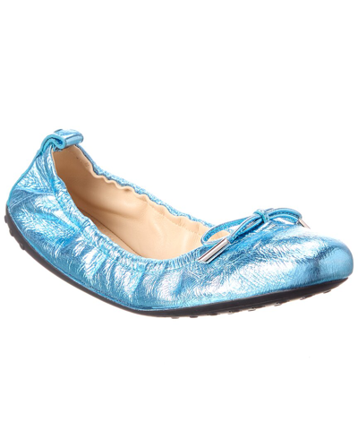 Tod's Metallic Textured-leather Ballet Flats In Blue