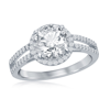 Simona Sterling Silver Round Halo Cz Double Open Band Engagement Ring