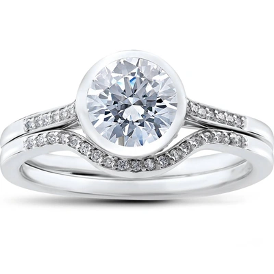 Pompeii3 1/4 Ct Lab Grown Diamond Aria Engagement Ring Setting & Matching Wedding Band In Silver