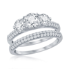 Simona Sterling Silver Three-stone Half Micro Pave Band Engagement Ring Set