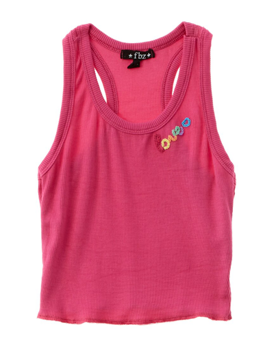 Flowers By Zoe Kids' Girl's Love Embroidered Racerback Tank Top In Pink