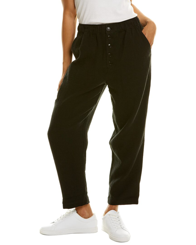 Madewell High-rise Tapered Button Front Linen-blend Pant In Black