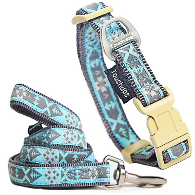 Touchdog 'shape Patterned' Tough Stitched Embroidered Collar And Leash In Blue