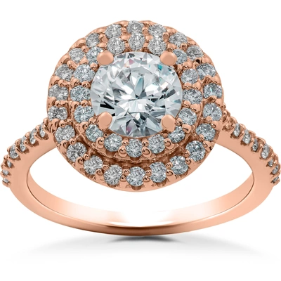 Pompeii3 1 Ct Double Halo Diamond Lab Created Engagement Ring 14k Rose Gold In Beige