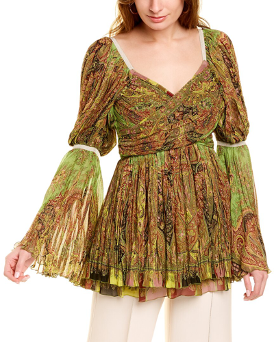 Etro Madras Silk Top In Green