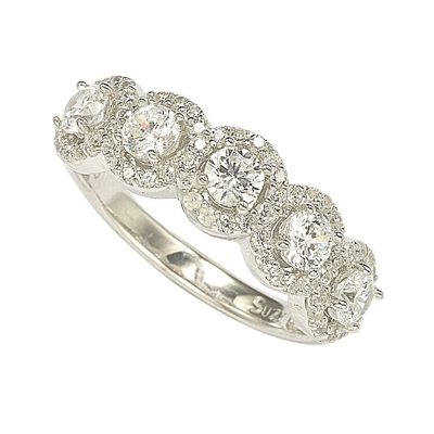Suzy Levian Sterling Silver Cubic Zirconia 5-stone Halo Ring - In White