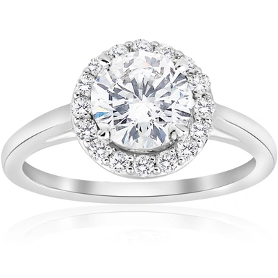 Pompeii3 1 3/4 Ct Diamond Solitaire Round Halo Engagement Ring 14k White Gold Enhanced