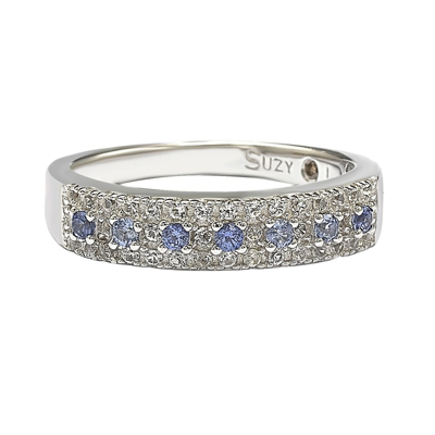 Suzy Levian Sterling Silver Sapphire & Diamond Accent Pave Band Ring In Blue