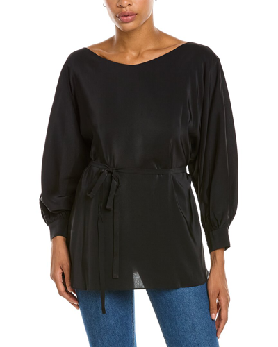 Josie Natori Tie-waist Silk-blend Top In Black