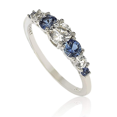 Suzy Levian Sterling Silver Sapphire & Diamond Accent 1.75cttw 7-stone Ring - Blue