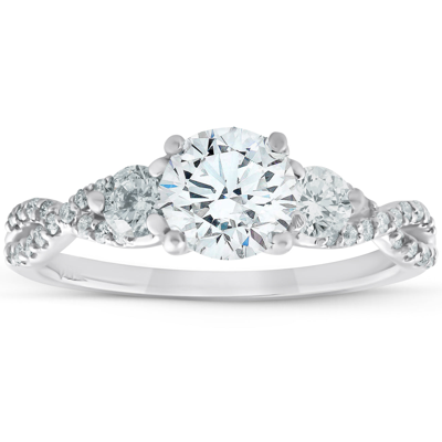Pompeii3 1 1/2ct Three Stone Diamond & Moissanite Infinity Engagement Ring 14k White Gold In Silver