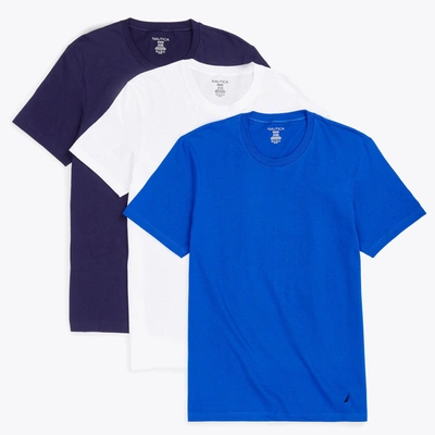 Nautica Mens Crew T-shirts, 3-pack In Blue