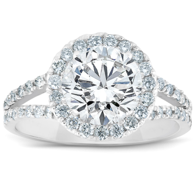 Pompeii3 Platinum 2 Ct Diamond Halo Engagement Ring Split Band Size 6.5 In Silver