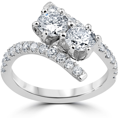 Pompeii3 1 Cttw Diamond 2 Stone Forever Us Engagement Anniversary Ring 14k White Gold In Silver