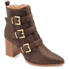 Journee Collection Women's Winsley Buckle Strap Stacked Block Heel Booties In Brown