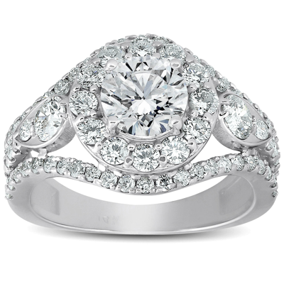 Pompeii3 2 Ct Halo Diamond Multi Row Engagement Ring 14k White Gold In Silver