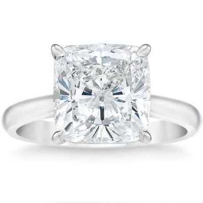 Pompeii3 3.30ct Cushion Moissanite Solitaire Engagement Ring 14k White Gold In Silver