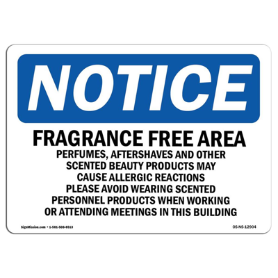 Signmission Os-ns-a-710-l-12904 7 X 10 In. Osha Notice Sign - Fragrance Free Area Perfumes, Aftershaves In Blue