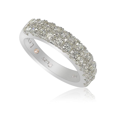 Suzy Levian White Cubic Zirconia In Sterling Silver Pave Half Eternity Ring