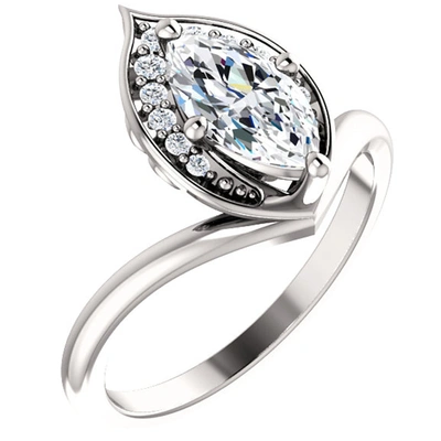 Pompeii3 1 1/10ct Diamond Marquise Halo Engagement Ring 14k White Gold Enhanced