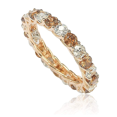 Suzy Levian Brown & White Cubic Zirconia In Rose Sterling Silver Eternity Band
