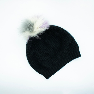 Portolano Cashmere Hat With Fox Pom In Black
