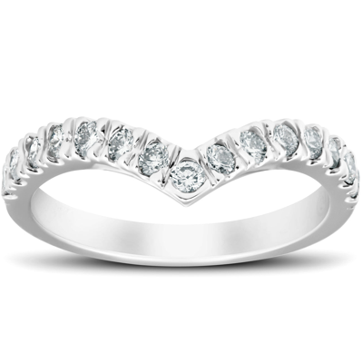 Pompeii3 1/2 Ct Diamond Curved V Shape Contour Ring Womens Wedding Band 14k White Gold