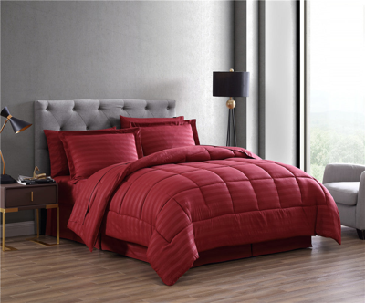 The Nesting Company Maple Dobby Stripe 8 Piece Bed In A Bag Comforter Set In Red
