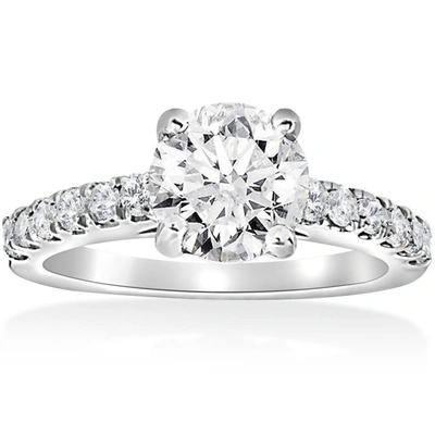 Pompeii3 1 1/2 Ct Diamond Solitaire With Accents Round Engagement Ring 14k White Gold In Silver