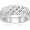 POMPEII3 1/2CT MENS DIAMOND WEDDING RING THREE ROW 10K WHITE GOLD