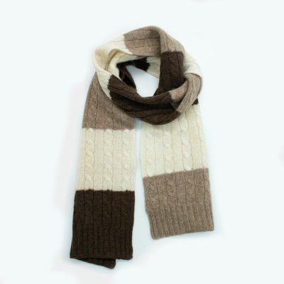 Portolano Cashmere Striped Scarf With Cables In Multi