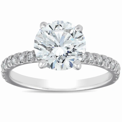 Pompeii3 2 1/3 Ct Diamond Solitaire Engagement Ring 14k White French Pave Set In Silver