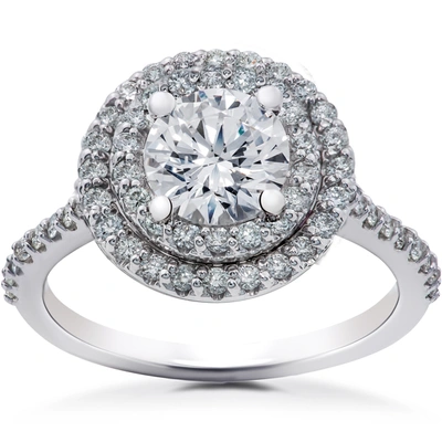 Pompeii3 2 1/8 Ct Double Halo Diamond Eco Friendly Lab Grown Engagement Ring 14k Gold In Silver