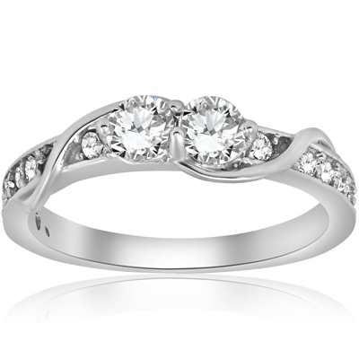 Pompeii3 5/8ct Diamond Two Stone Forever Us Crossover Engagement 10k White Gold Ring