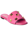 Valentino Roman Stud 5mm Flat Slide Sandals In Pink