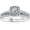 Pompeii3 1ct Cushion Halo Diamond Engagement Wedding Ring Set 14k White Gold In Silver
