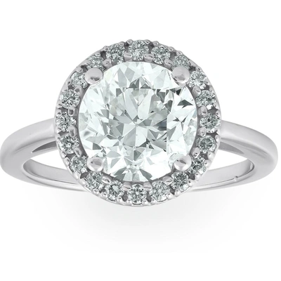 Pompeii3 1 1/2 Ct Halo Round Diamond Low Profile Engagement Ring 14k White Gold Enhanced In Silver