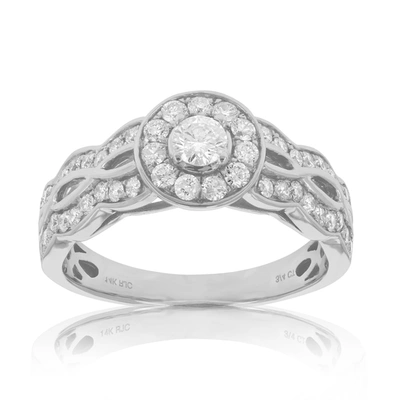 Vir Jewels 3/4 Cttw Diamond Engagement Ring 14k White Gold Halo Prong Set Bridal Style