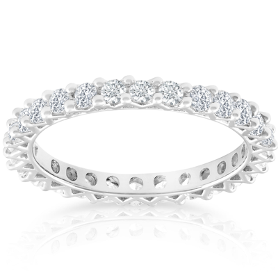 Pompeii3 1 Ct Tdw Diamond Eternity Wedding Ring 10k White Gold In Silver