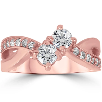 Pompeii3 1 Cttw Forever Us 2-stone Diamond Engagement Cross Over Ring 10k Rose Gold In Pink