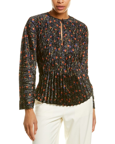 Vince Pomegranate Print Pleated Blouse In Multi-colour