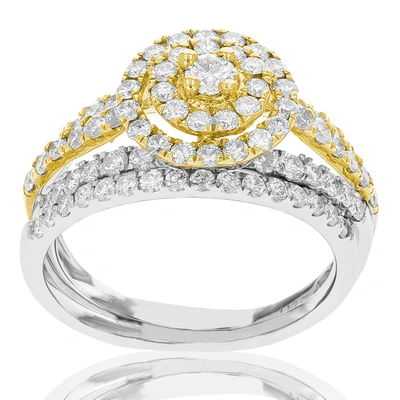 Vir Jewels 1 1/2 Cttw Diamond Wedding Engagement Ring Set 14k White Yellow Gold Halo