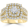 Pompeii3 3ct Diamond Engagement Wedding Double Cushion Halo Trio Ring Set 10k Yellow Gold In Yellow