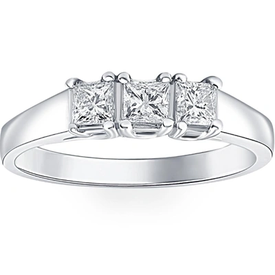 Pompeii3 1ct Three Stone Princess Cut Diamond Ring 14k White Gold In Silver