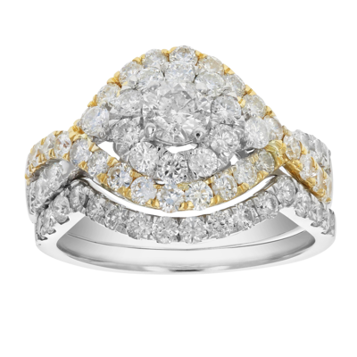 Vir Jewels 2 Cttw Diamond Wedding Engagement Ring Set 14k Two Tone Gold Multi Row Bridal In Yellow
