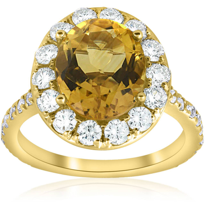 Pompeii3 4 1/2 Cttw Oval Citrine Diamond Halo Vintage Ring Engagement 14k Yellow Gold