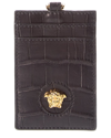Versace La Medusa Croc-embossed Leather Card Holder On Chain In Grey