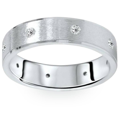 Pompeii3 Mens Platinum 6mm 1/3ct Brushed Diamond Wedding Band In Silver